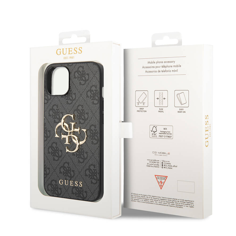 iPhone 14 Kılıf Guess PU Deri Büyük Metal Logo Dizaynlı Kılıf