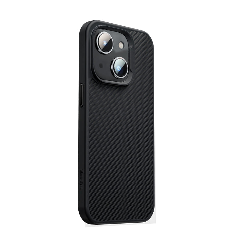 iPhone 14 Kılıf Karbon Fiber M-safe Şarj Özellikli Benks 600D Hybrid Kevlar Kılıf