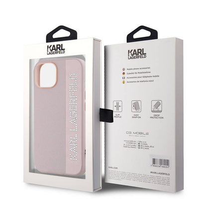 iPhone 14 Kılıf Karl Lagerfeld Orijinal Lisanslı Anahtarlıklı Taşlı KL Yazılı Saffiano Rhinestones Kılıf