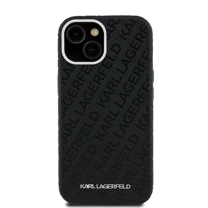 iPhone 14 Kılıf Karl Lagerfeld Orijinal Lisanslı PU Deri Damgalı Metal Yazı Logolu Kılıf