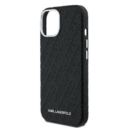 iPhone 14 Kılıf Karl Lagerfeld Orijinal Lisanslı PU Deri Damgalı Metal Yazı Logolu Kılıf
