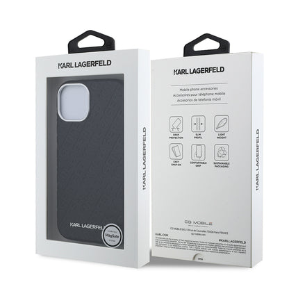 iPhone 14 Kılıf Karl Lagerfeld Orijinal Lisanslı PU Deri Damgalı Metal Yazı Logolu Kılıf