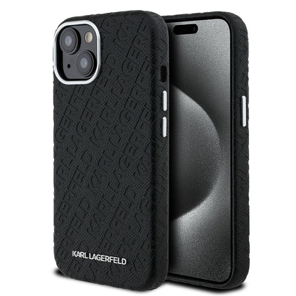 iPhone 14 Kılıf Karl Lagerfeld Orijinal Lisanslı PU Deri Damgalı Metal Yazı Logolu Kılıf
