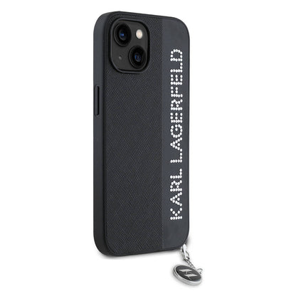 iPhone 14 Kılıf Karl Lagerfeld orijinal Lisanslı Anahtarlıklı Taşlı KL Yazılı Saffiano Rhinestones Kılıf