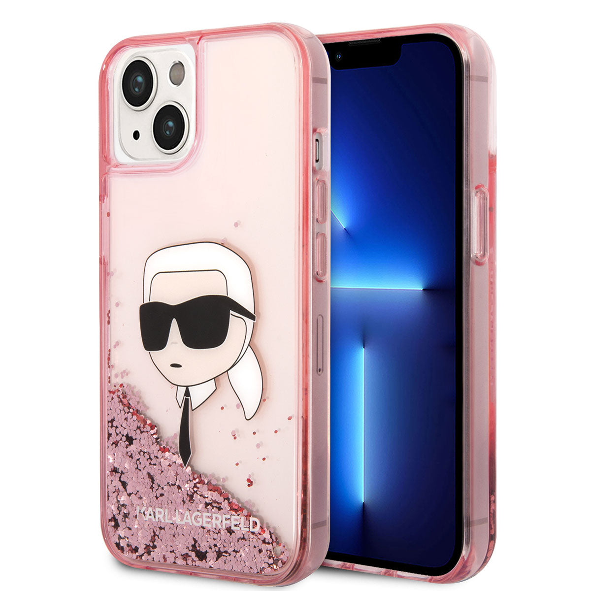 iPhone 14 Kılıf Karl Lagerfeld Sıvılı Simli Karl Head Dizayn Kılıf