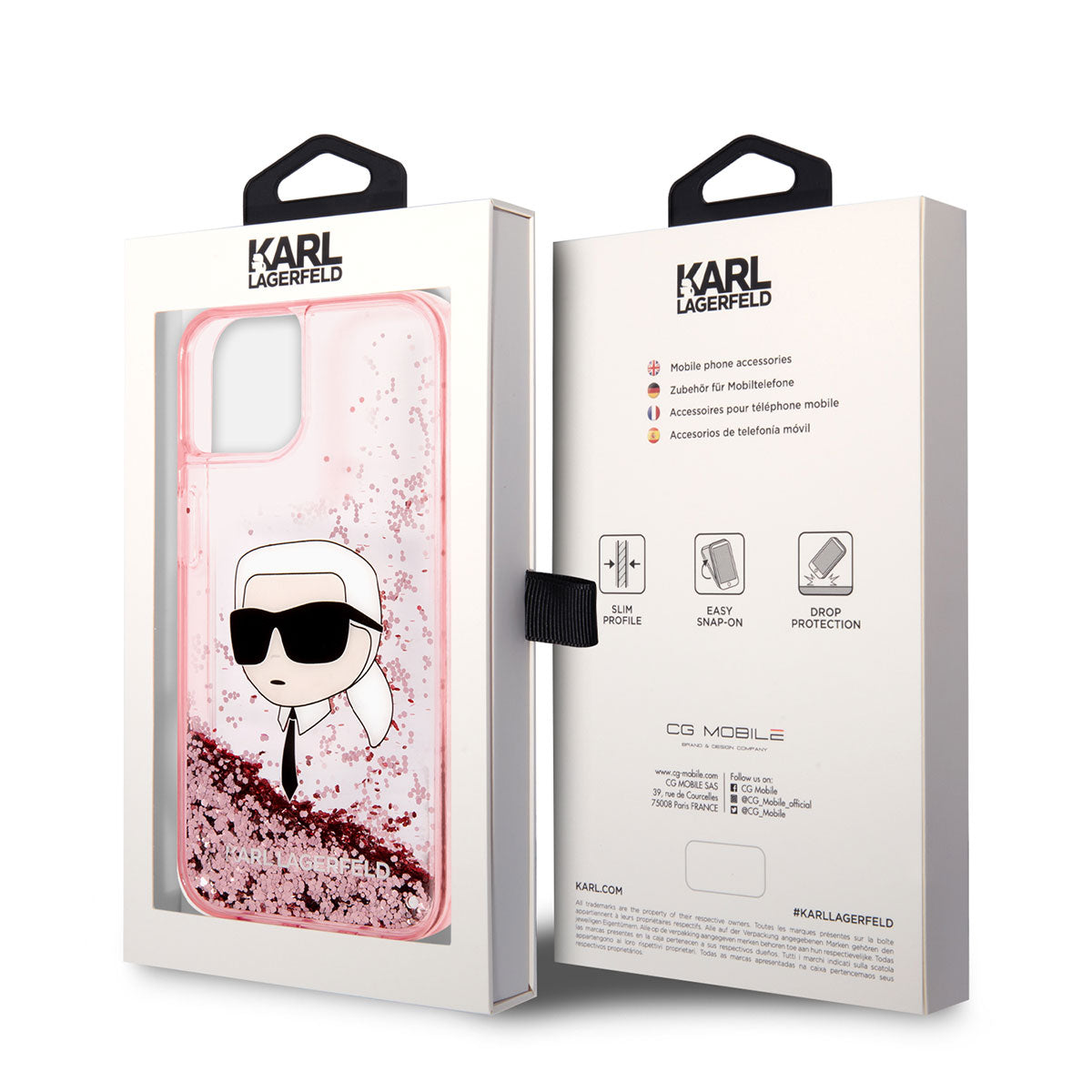 iPhone 14 Kılıf Karl Lagerfeld Sıvılı Simli Karl Head Dizayn Kılıf