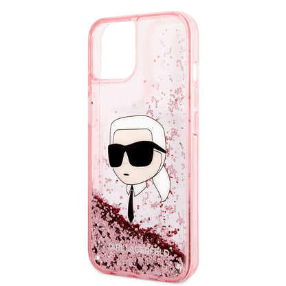 iPhone 14 Kılıf Karl Lagerfeld Sıvılı Simli Karl Head Dizayn Kılıf