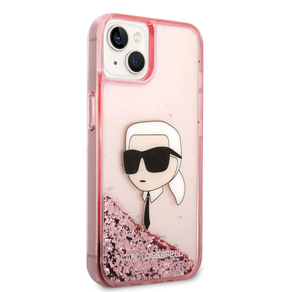 iPhone 14 Kılıf Karl Lagerfeld Sıvılı Simli Karl Head Dizayn Kılıf