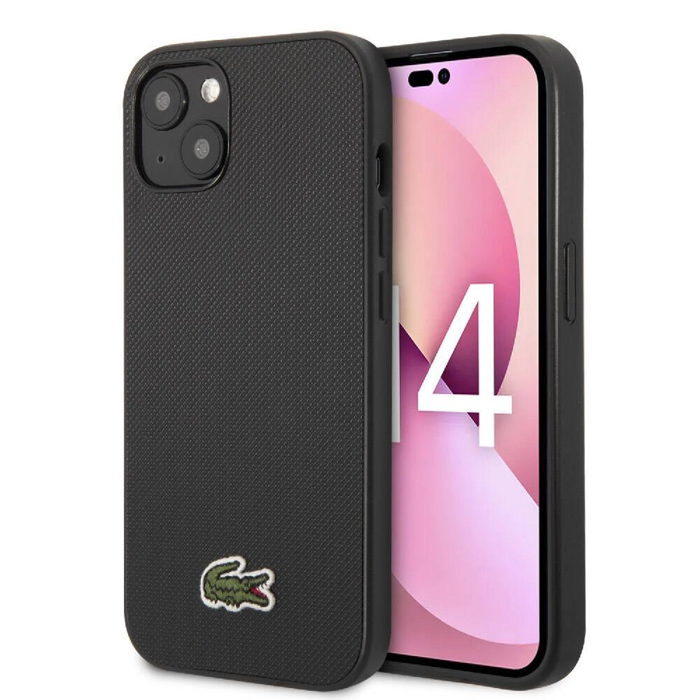 iPhone 14 Kılıf Lacoste orijinal Lisanslı PU Pike Desenli Arka Yüzey İkonik Timsah Dokuma Logolu Kılıf