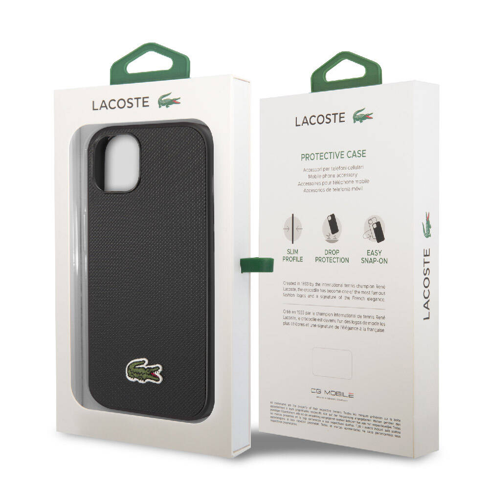 iPhone 14 Kılıf Lacoste orijinal Lisanslı PU Pike Desenli Arka Yüzey İkonik Timsah Dokuma Logolu Kılıf