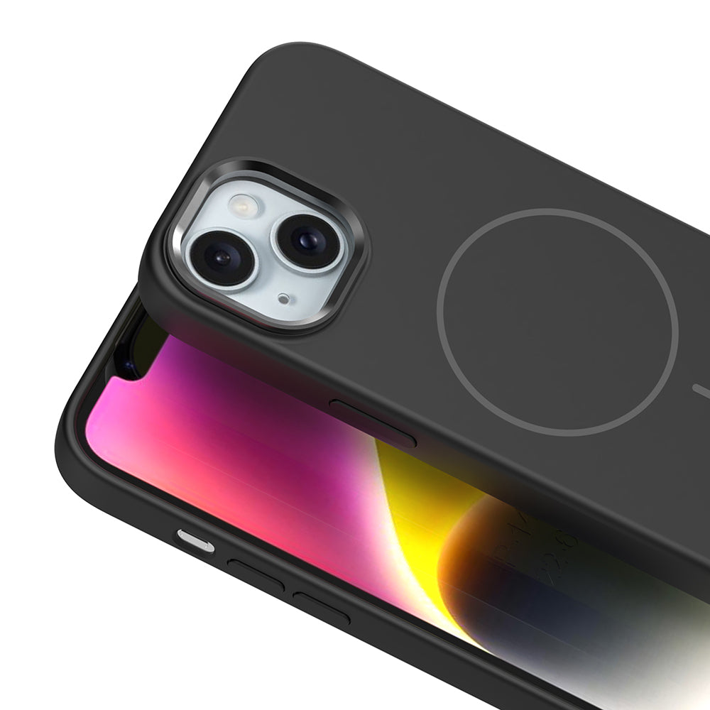 iPhone 14 Kılıf M-Safe Şarj Özellikli Metal Kamera Çerçeveli Zore Edi Silikon Kılıf