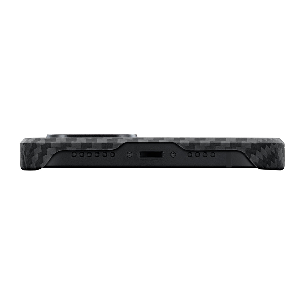 iPhone 14 Kılıf M-safe Şarj Özellikli 1500D Aramid Fiber Pitaka Ultra-Slim Classic Serisi Black-Grey Twill Kılıf