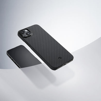 iPhone 14 Kılıf M-safe Şarj Özellikli 1500D Aramid Fiber Pitaka Ultra-Slim Classic Serisi Black-Grey Twill Kılıf