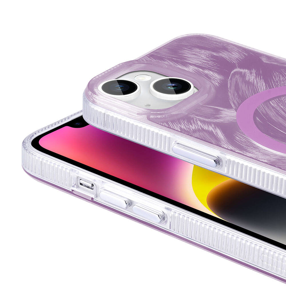 iPhone 14 Kılıf M-safe Şarj Özellikli Fırça Boya Desenli Zore Palet Kılıf