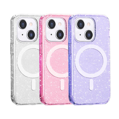 iPhone 14 Kılıf M-safe Şarj Özellikli Parlayan Simli Saydam Renkli Zore Allstar Kılıf