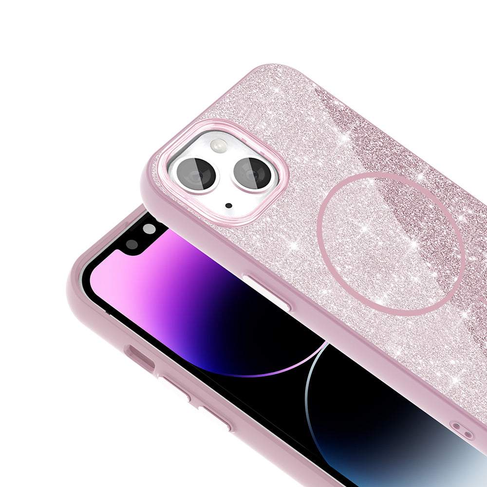 iPhone 14 Kılıf M-safe Şarj Özellikli Parlayan Simli Zore Okso Kılıf