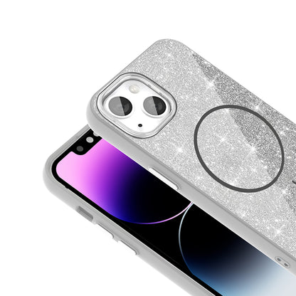 iPhone 14 Kılıf M-safe Şarj Özellikli Parlayan Simli Zore Okso Kılıf