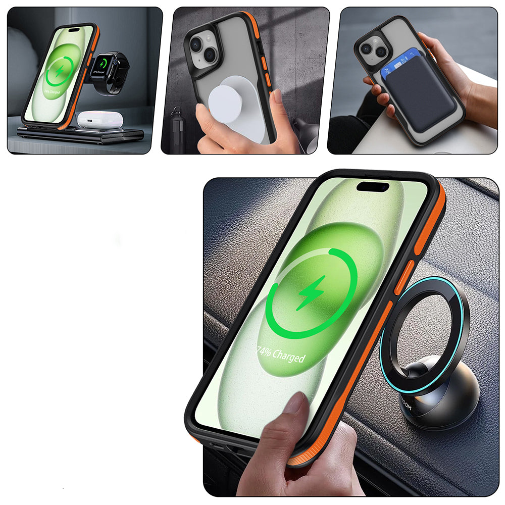 iPhone 14 Kılıf M-safe Şarj Özellikli Renkli Kenar Airbag Şeritli Zore Lamer Kılıf