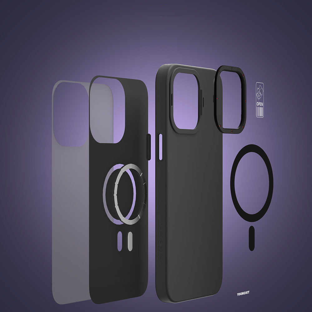 iPhone 14 Kılıf M-safe Şarj Özellikli Standlı YoungKit Hermit Bracket Serisi Kılıf