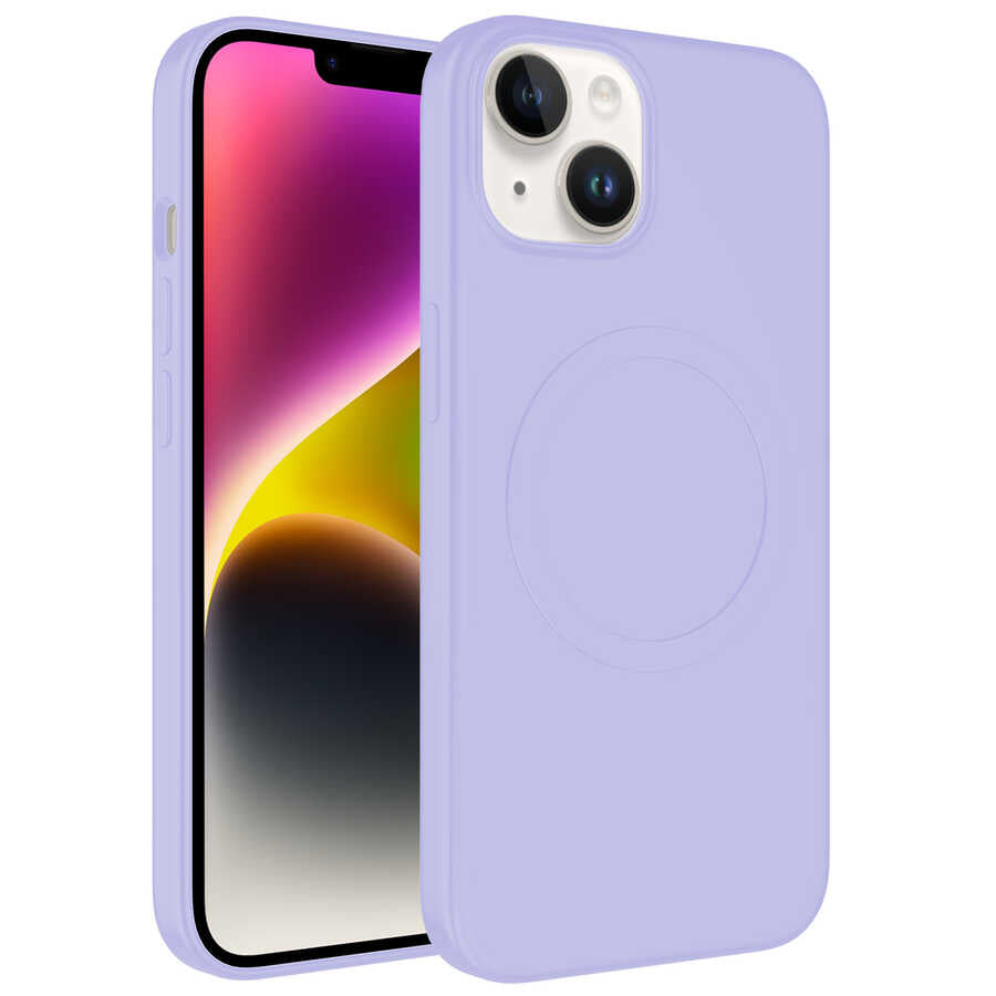 iPhone 14 Kılıf M-safe Wireless Şarj Özellikli Pastel Renk Silikon Zore Plas Kılıf