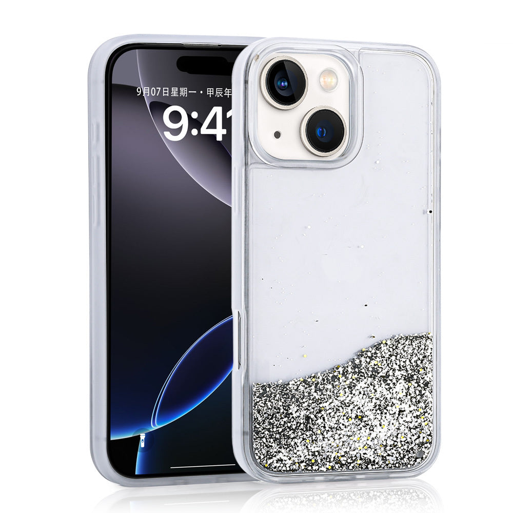 iPhone 14 Kılıf Sıvılı Simli Şeffaf Arka Yüzey Zore Keto Silikon Kılıf