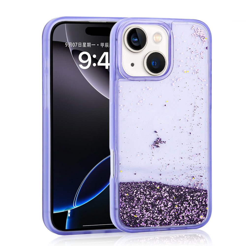 iPhone 14 Kılıf Sıvılı Simli Şeffaf Arka Yüzey Zore Keto Silikon Kılıf