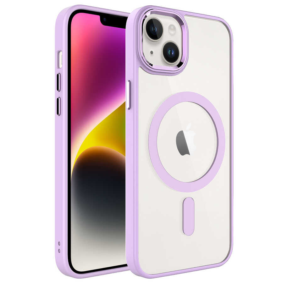 iPhone 14 Kılıf Wireless Şarj Özellikli Zore Krom M-safe Silikon Kılıf