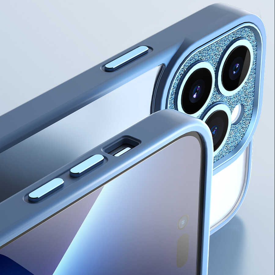 iPhone 14 Kılıf Wiwu GCC-105 Lens Korumalı Renkli Kenar Arkası Şeffaf Multicolor Kılıf