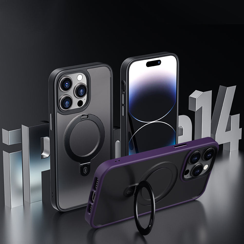 iPhone 14 Kılıf Wiwu ZMM-010 M-safe Şarj Özellikli Parmak İzi Bırakmayan Mat Transparan Standlı Kılıf