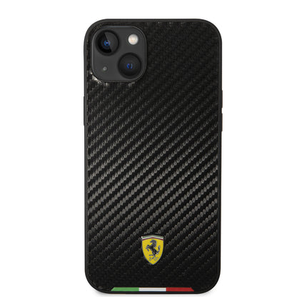 iPhone 14 Plus Kılıf Ferrari Orijinal Lisanslı M-safe Şarj Özellikli Karbon İtalyan Bayrak Dizayn Kılıf