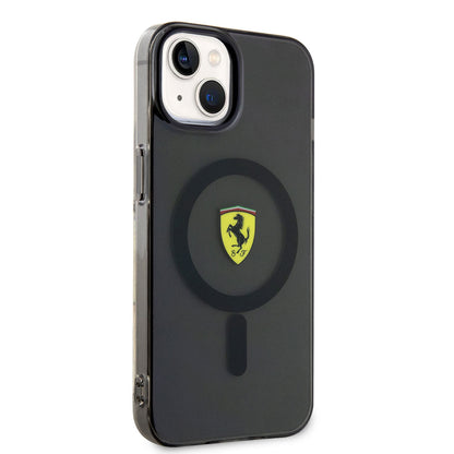 iPhone 14 Plus Kılıf Ferrari M-safe Şarj Özellikli Yarı Transparan Dizayn Kılıf