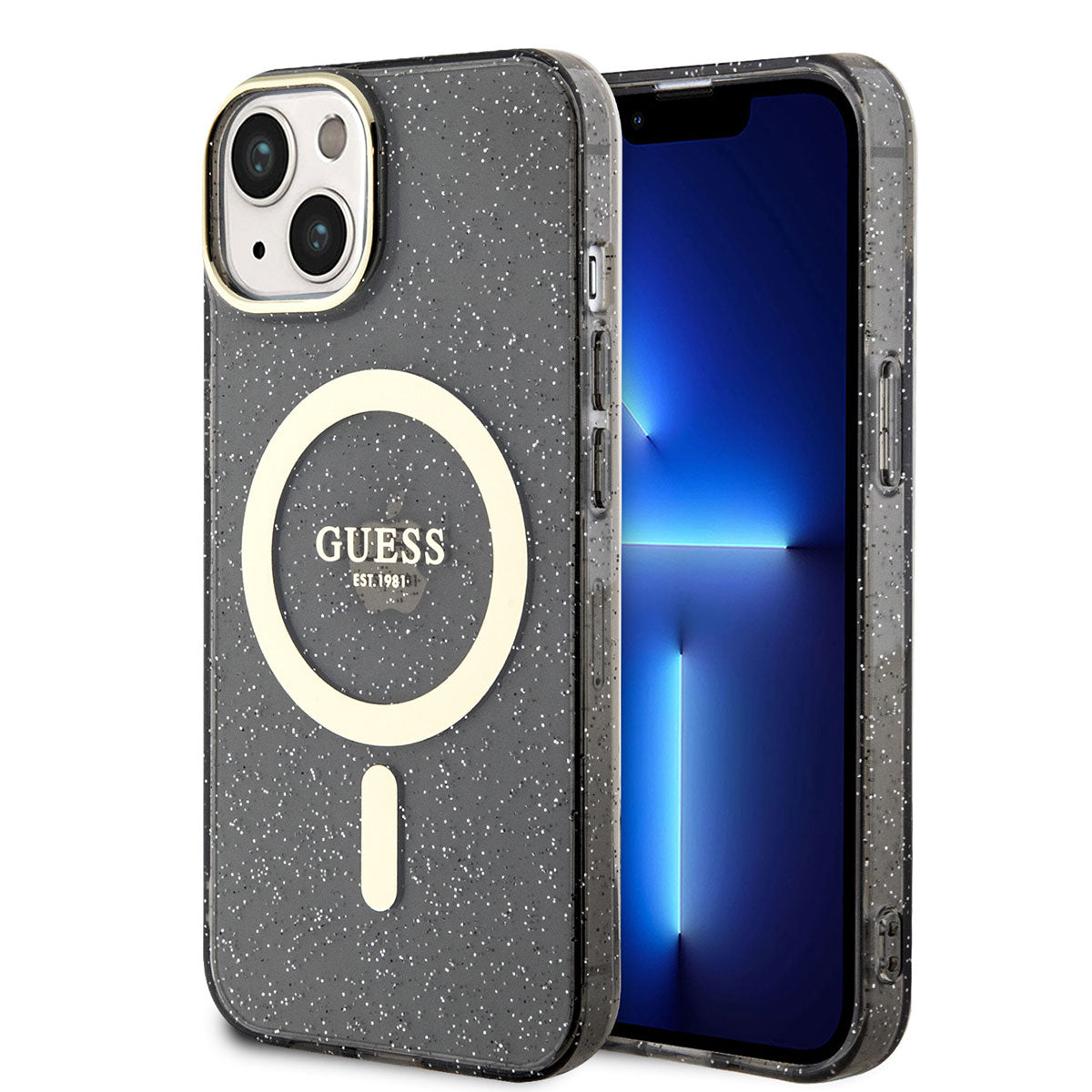 iPhone 14 Plus Kılıf GUESS M-safe Şarj Özellikli Glitter Kılıf