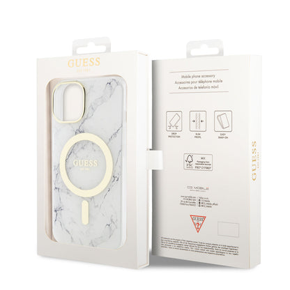iPhone 14 Plus Kılıf GUESS M-safe Şarj Özellikli Mermer Desenli Kılıf