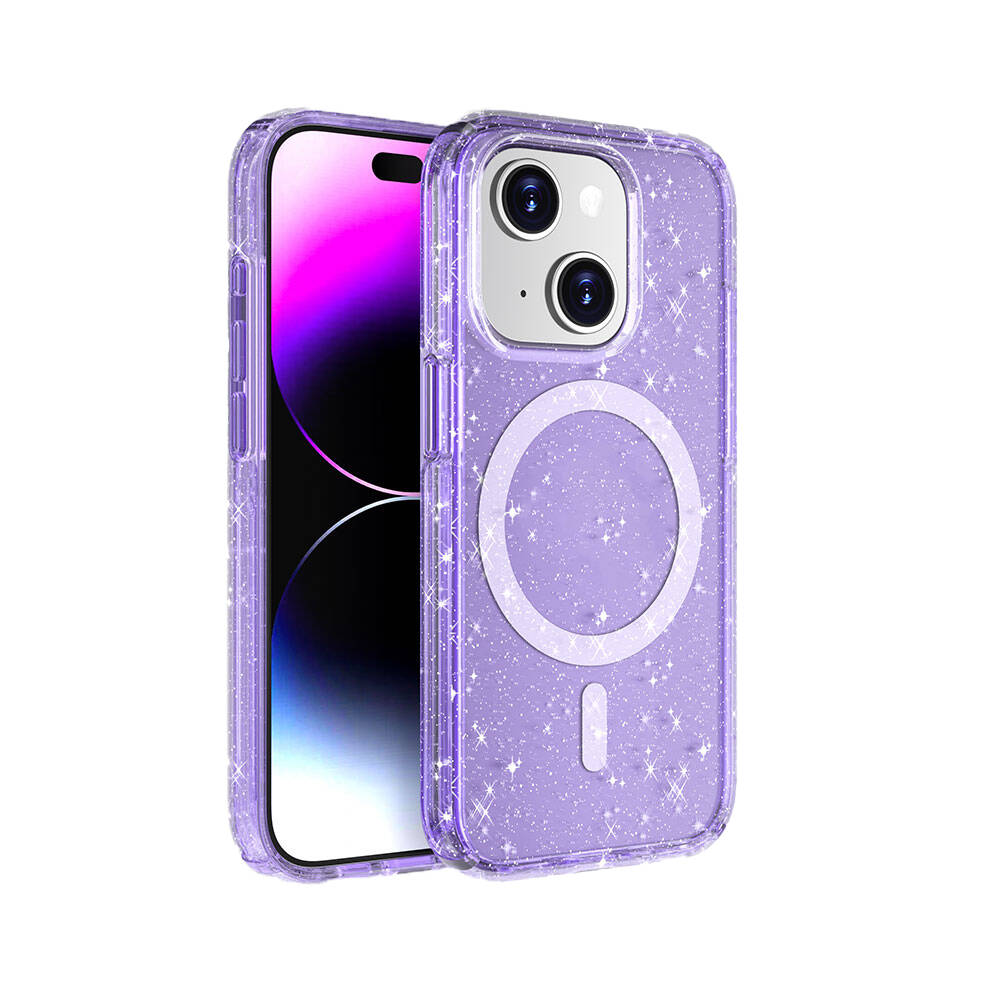 iPhone 14 Plus Kılıf M-safe Şarj Özellikli Parlayan Simli Saydam Renkli Zore Allstar Kılıf