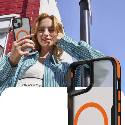 iPhone 14 Plus Kılıf M-safe Şarj Özellikli Renkli Kenar Airbag Şeritli Zore Lamer Kılıf