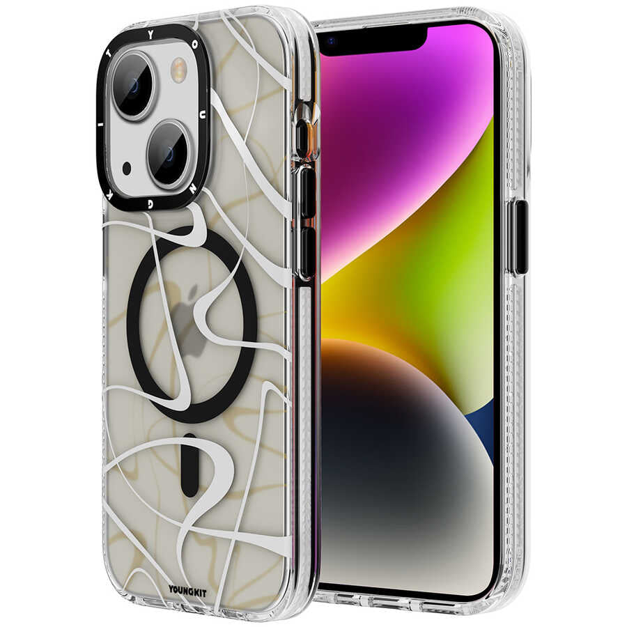 iPhone 14 Plus Kılıf M-safe Şarj Özellikli Youngkit Water-Ink Serisi Kılıf