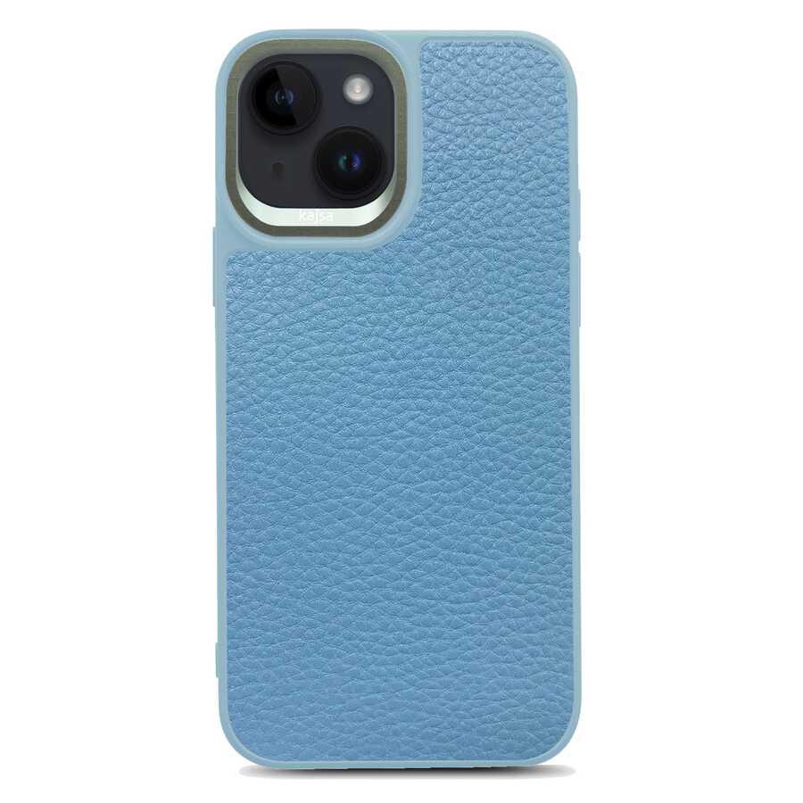 iPhone 14 Plus Kılıf Soft Deri Metal Kamera Çerçeveli Kajsa Litchi Kılıf
