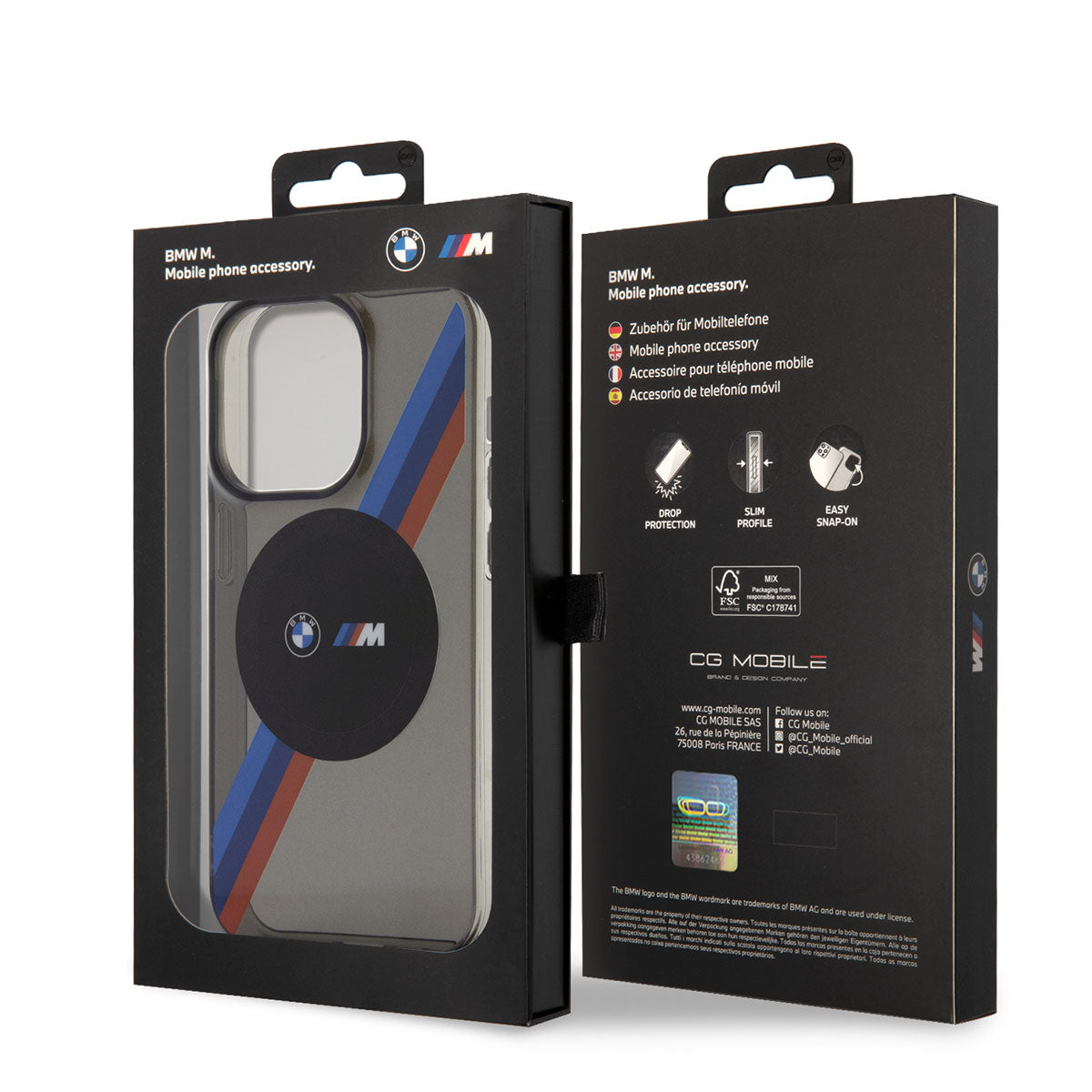 iPhone 14 Pro Kılıf BMW M-safe Şarj Özellikli Transparan 3 Renkli Şerit Dizayn Kılıf