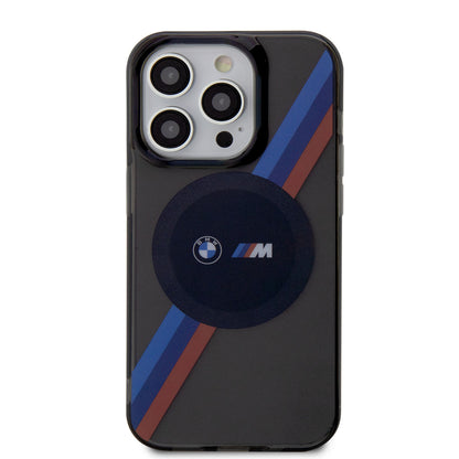 iPhone 14 Pro Kılıf BMW M-safe Şarj Özellikli Transparan 3 Renkli Şerit Dizayn Kılıf