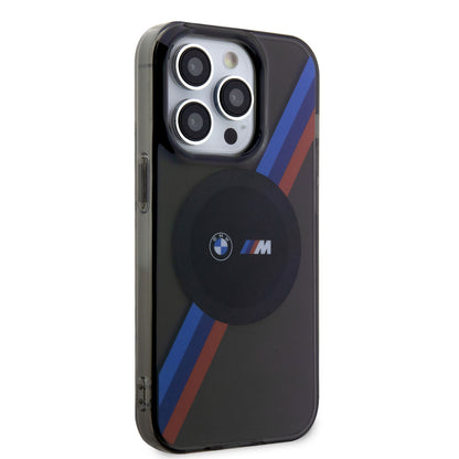 iPhone 14 Pro Kılıf BMW M-safe Şarj Özellikli Transparan 3 Renkli Şerit Dizayn Kılıf