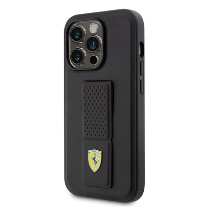 iPhone 14 Pro Kılıf Ferrari Orijinal Lisanlı Klasik Metal Logolu Delikli Standlı Deri Kılıf
