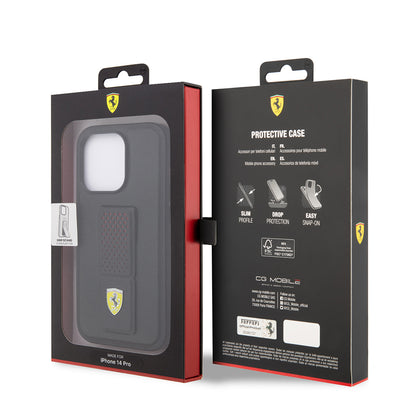 iPhone 14 Pro Kılıf Ferrari Orijinal Lisanlı Klasik Metal Logolu Delikli Standlı Deri Kılıf