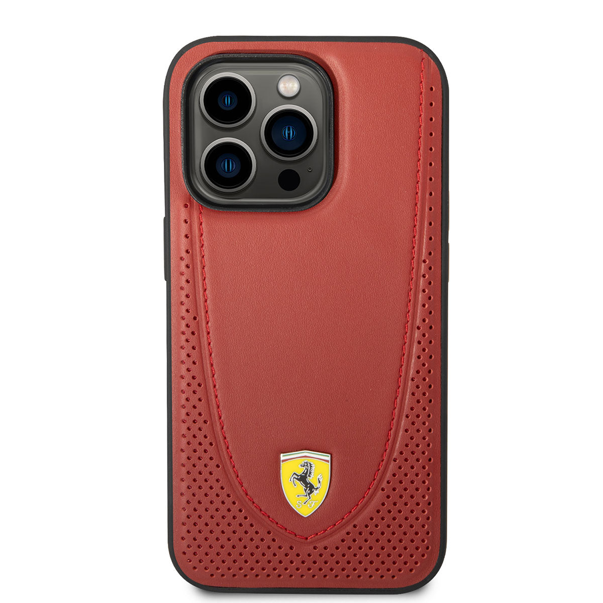 iPhone 14 Pro Kılıf Ferrari M-safe Şarj Özellikli Deri Delikli Dikişli Dizayn Kılıf