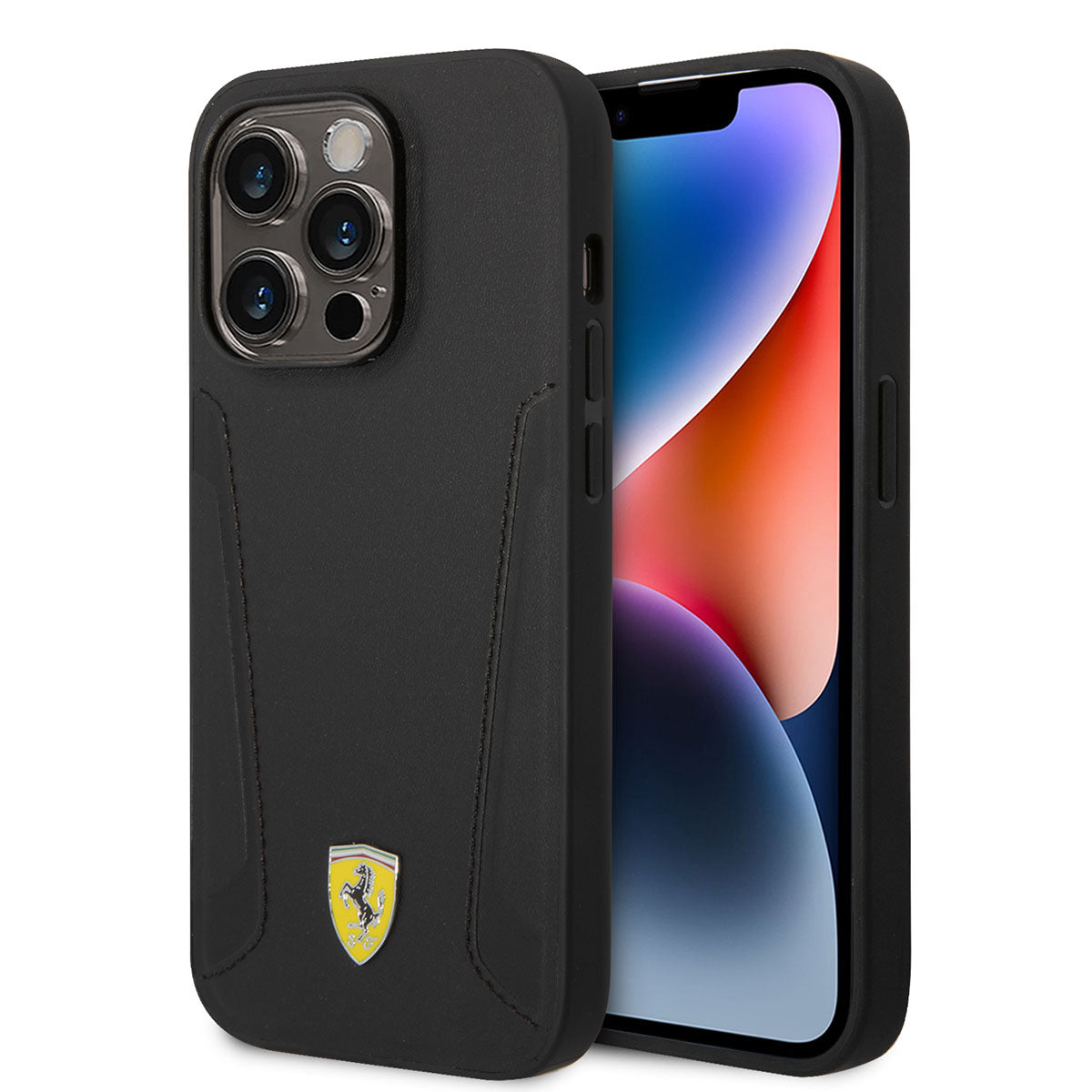 iPhone 14 Pro Kılıf Ferrari M-safe Şarj Özellikli Deri Kenarları Damgalı Dizayn Kılıf