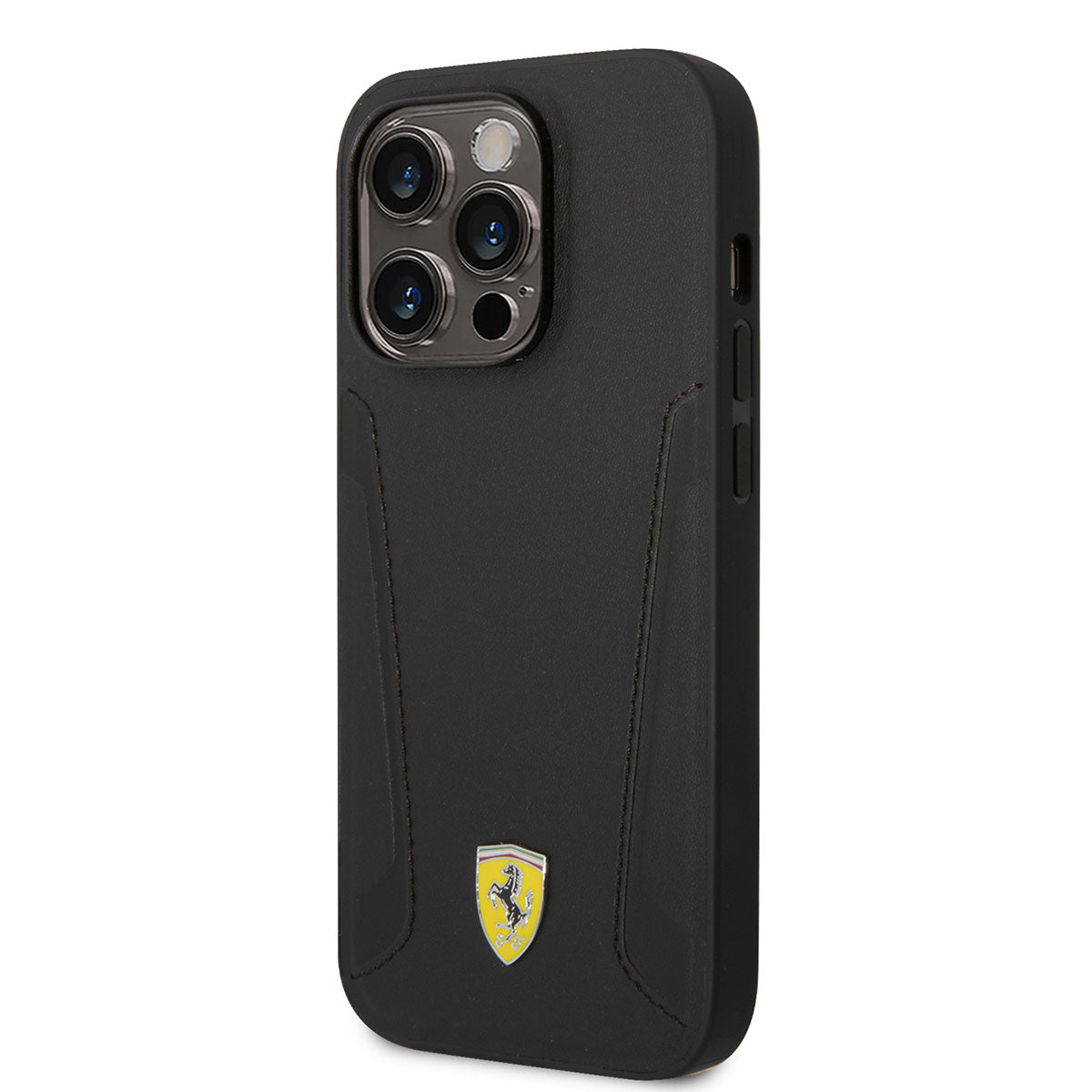 iPhone 14 Pro Kılıf Ferrari M-safe Şarj Özellikli Deri Kenarları Damgalı Dizayn Kılıf