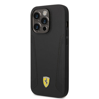 iPhone 14 Pro Kılıf Ferrari M-safe Şarj Özellikli Deri Kenarları Damgalı Dizayn Kılıf