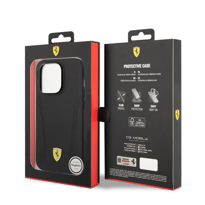 iPhone 14 Pro Kılıf Ferrari M-safe Şarj Özellikli Deri Kenarları Damgalı Dizayn Kılıf
