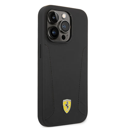 iPhone 14 Pro Kılıf Ferrari M-safe Şarj Özellikli Deri Kenarları Damgalı Dizayn Kılıf