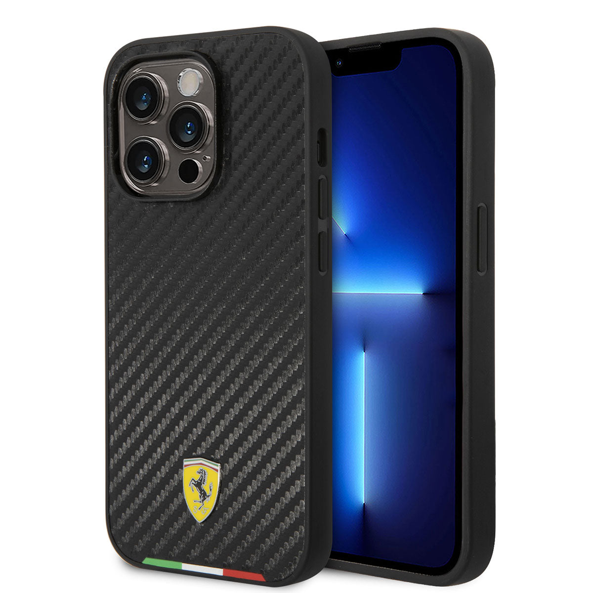 iPhone 14 Pro Kılıf Ferrari M-safe Şarj Özellikli Karbon İtalyan Bayrak Dizayn Kılıf