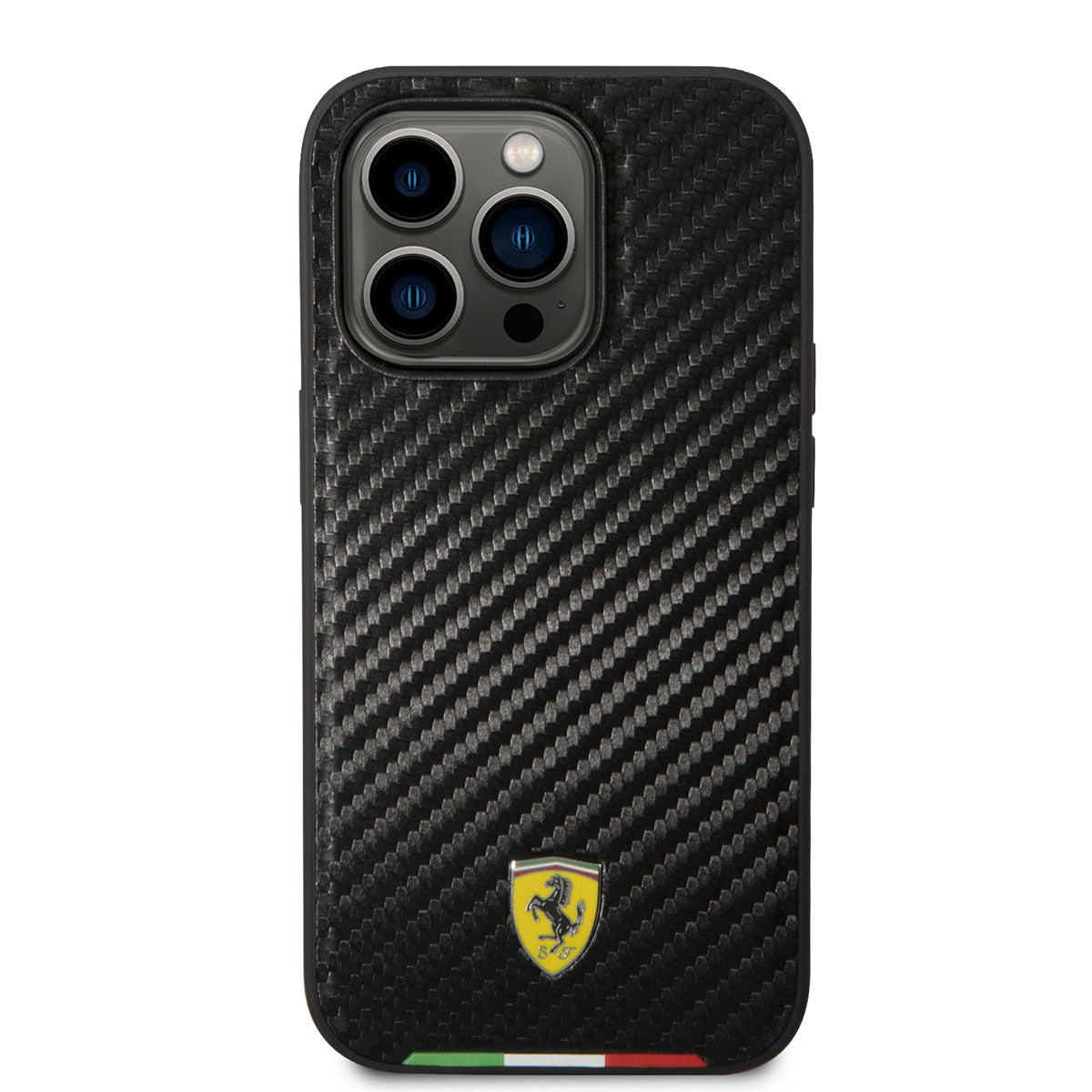 iPhone 14 Pro Kılıf Ferrari M-safe Şarj Özellikli Karbon İtalyan Bayrak Dizayn Kılıf